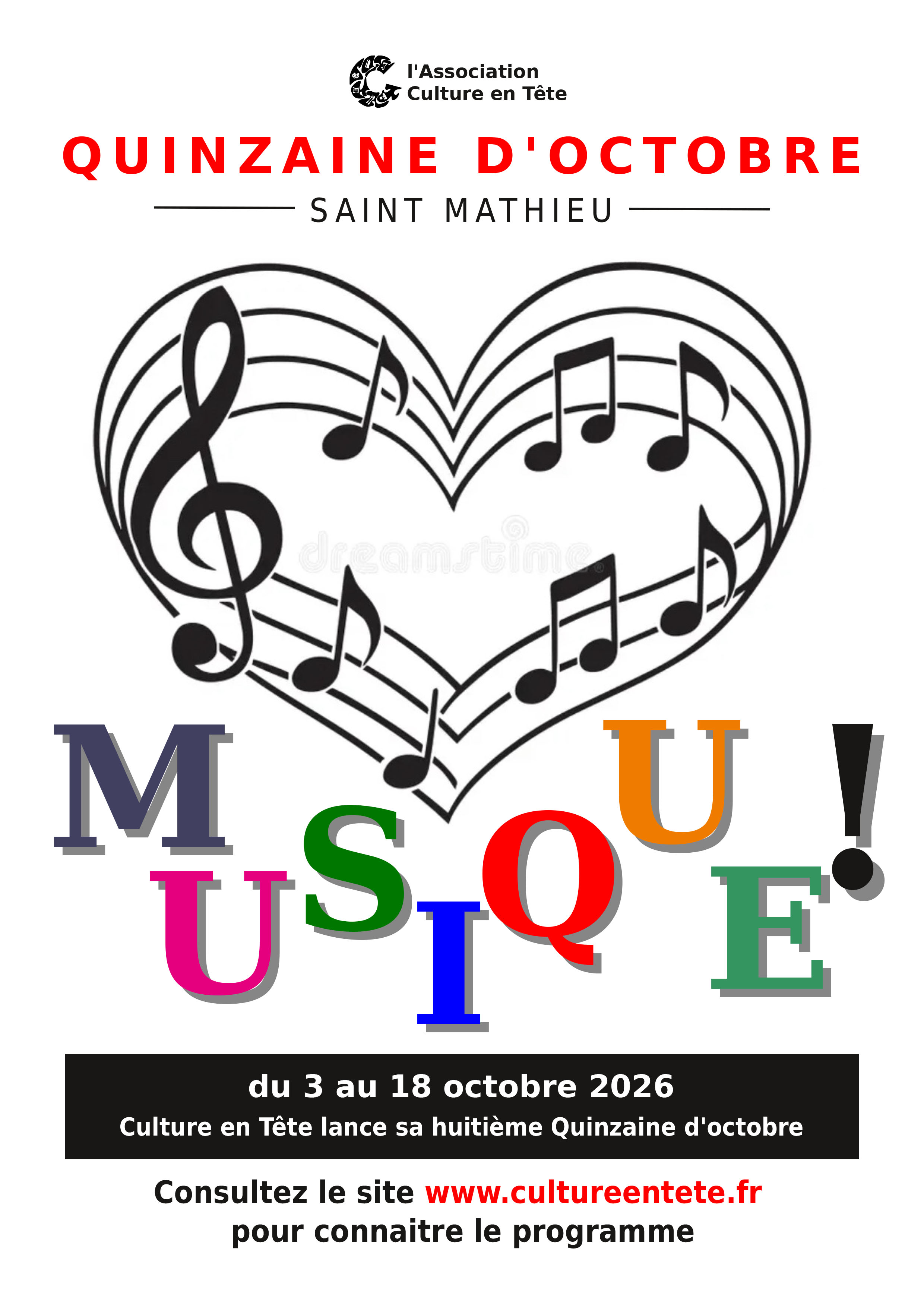 Affiche de la huitième Quinzaine d'octobre à Saint-Mathieu, du 3 au 18 octobre 2026
