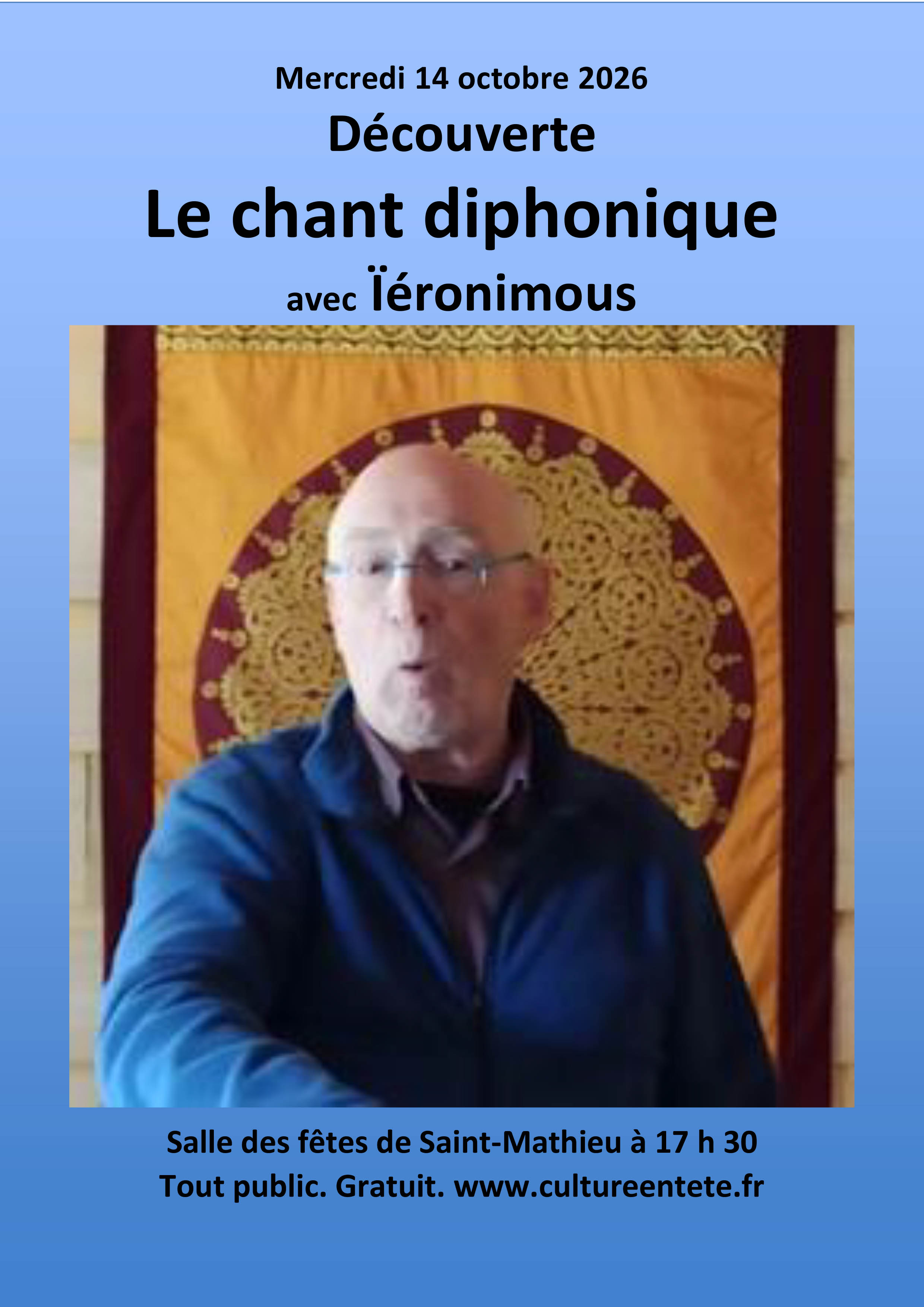 Affiche Découverte du chant diphonique avec Ïéronimous — Mercredi 14 octobre 2026, à 17 h 30