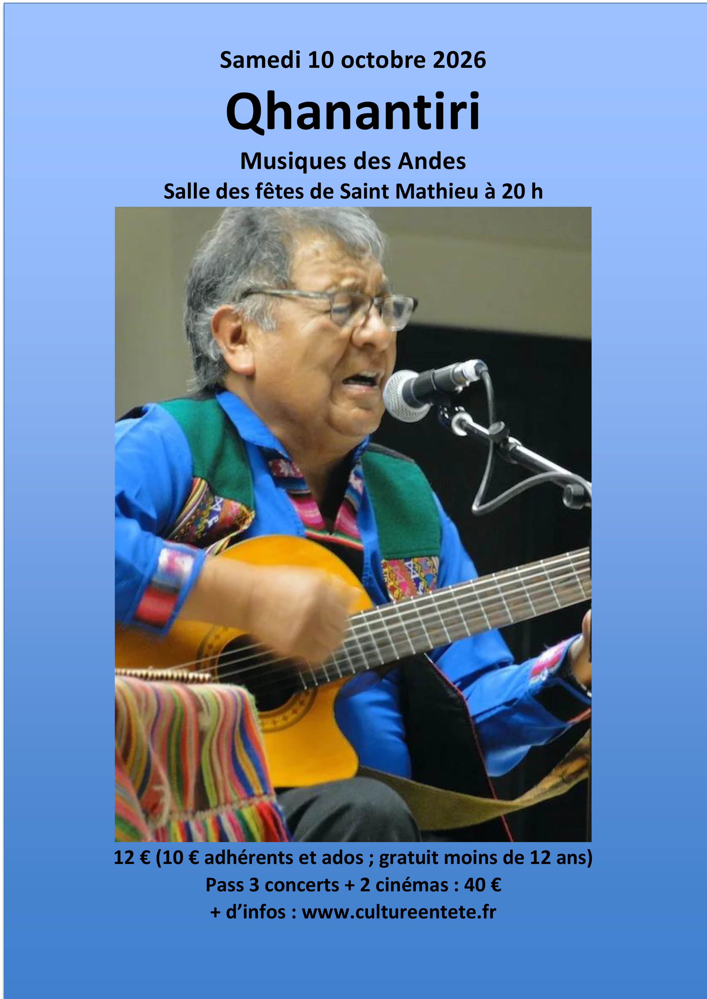 Affiche Qhanantiri — Musiques des Andes — Samedi 10 octobre 2026, à 20 h