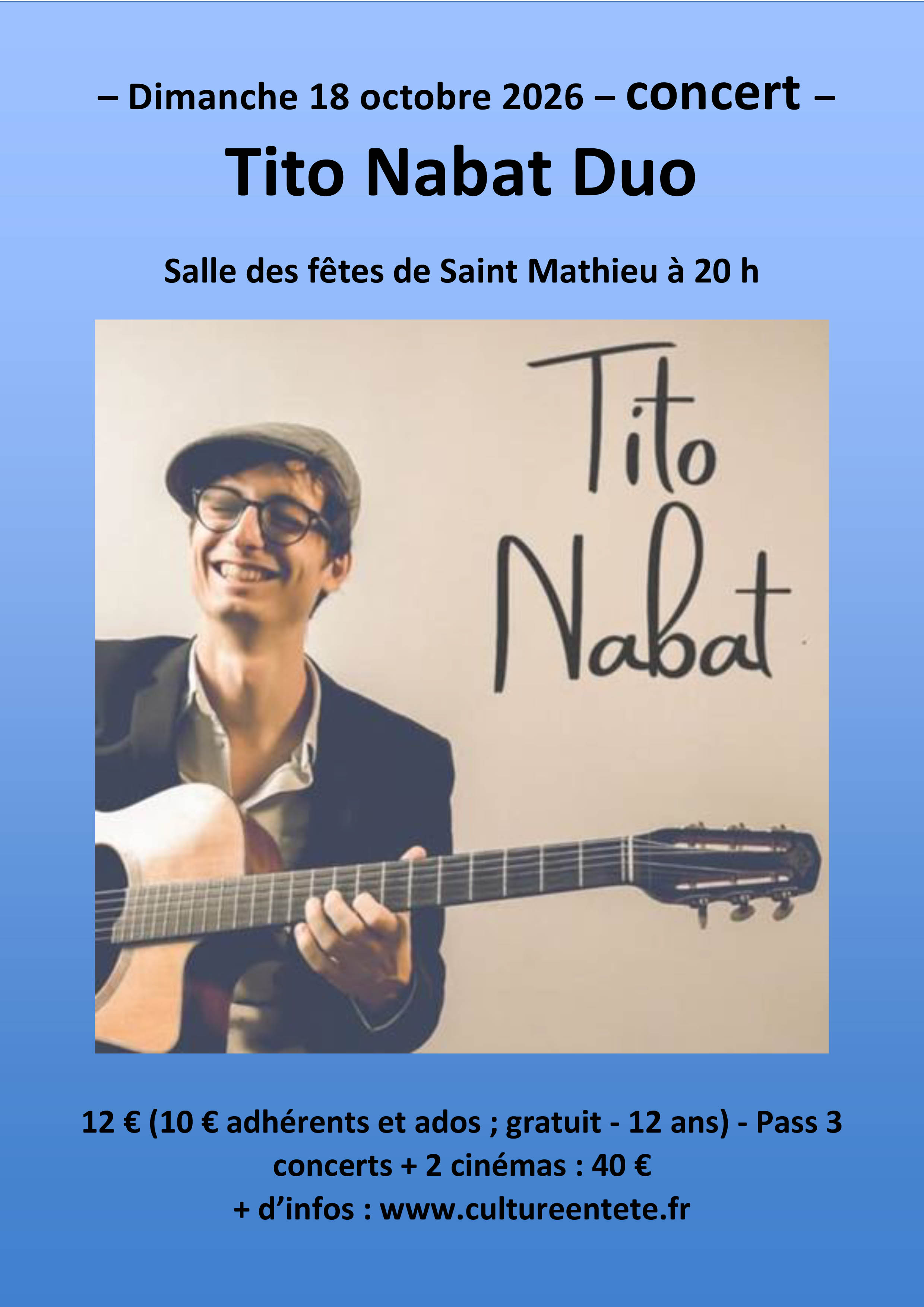 Affiche Concert Tito Nabat Duo — Dimanche 18 octobre 2026, à 20 h