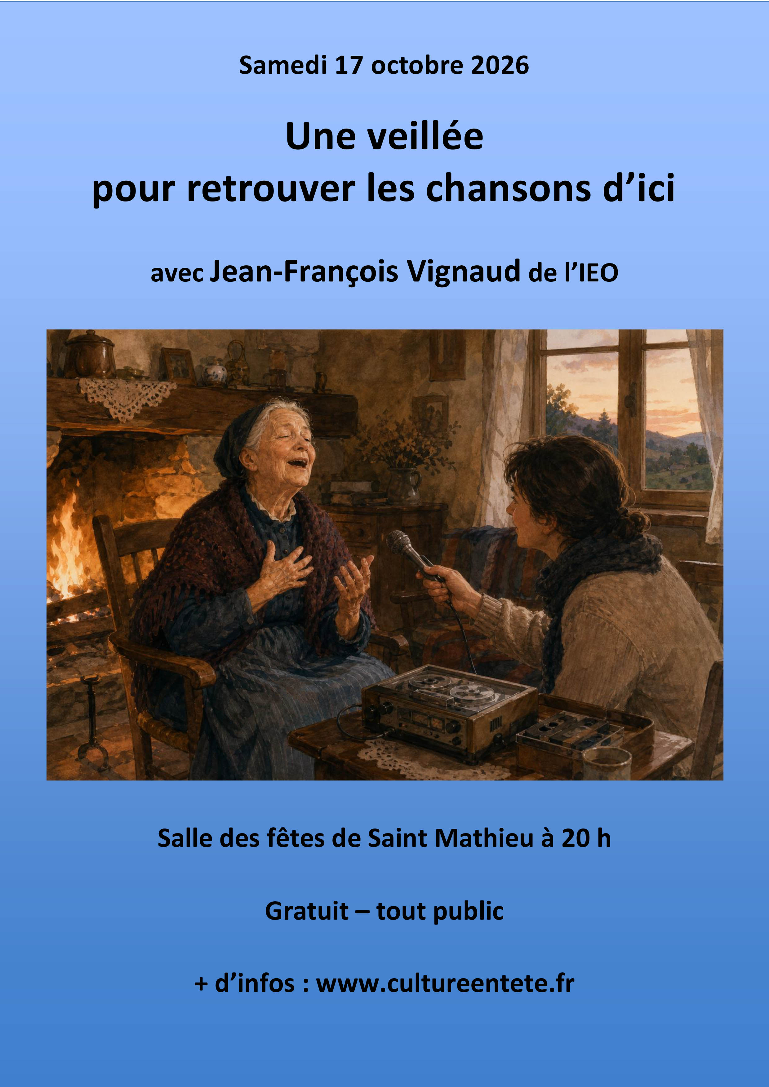 Affiche Une veillée pour retrouver les chansons d’ici — Samedi 17 octobre 2026, à 20 h