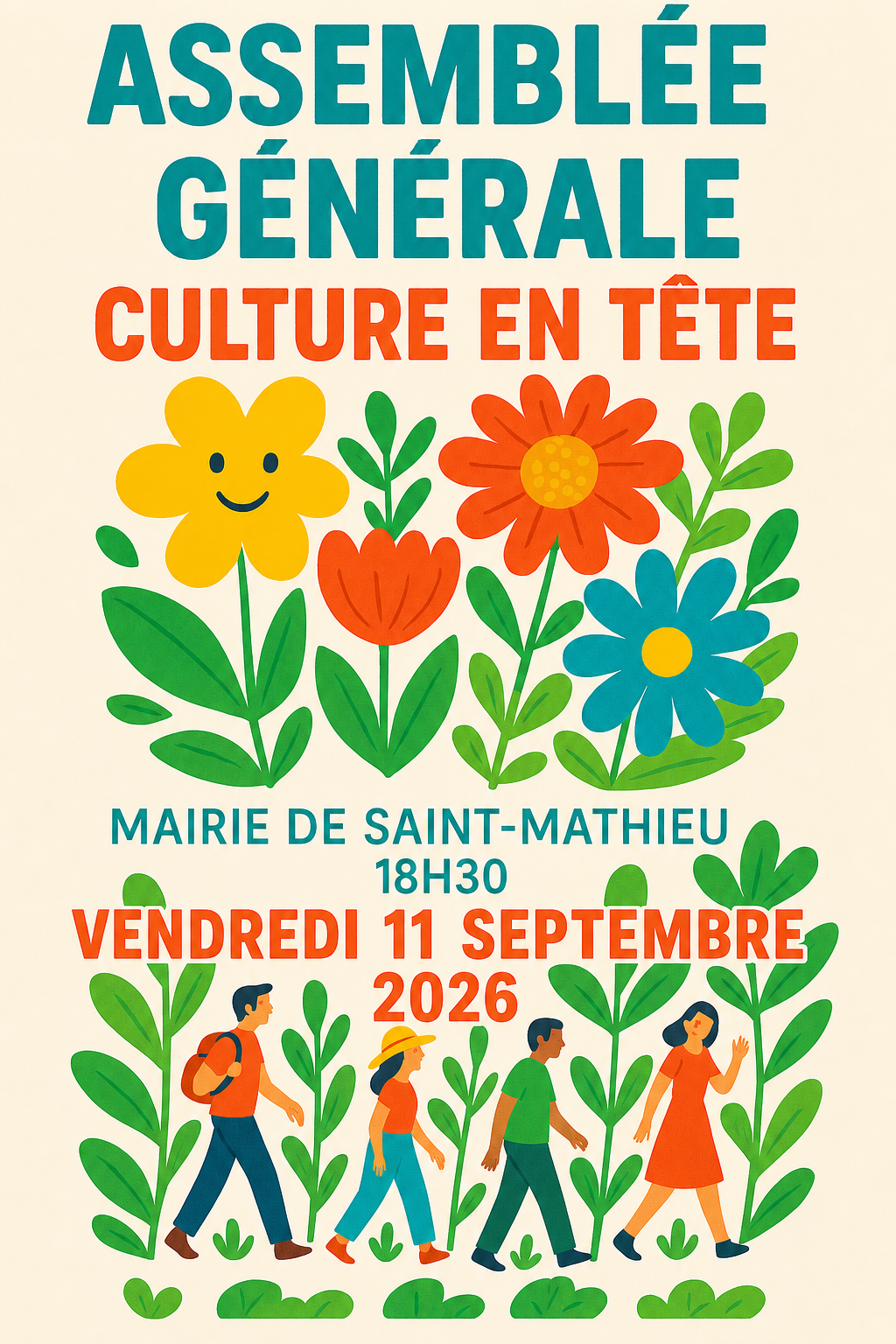 Affiche de l'assemblée générale de Culture en Tête, vendredi 11 septembre 2026 à 18 h 30