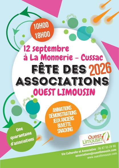 Affiche de la Fête des associations Ouest Limousin, le 12 septembre 2026 de 10 h à 18 h à La Monnerie, Cussac