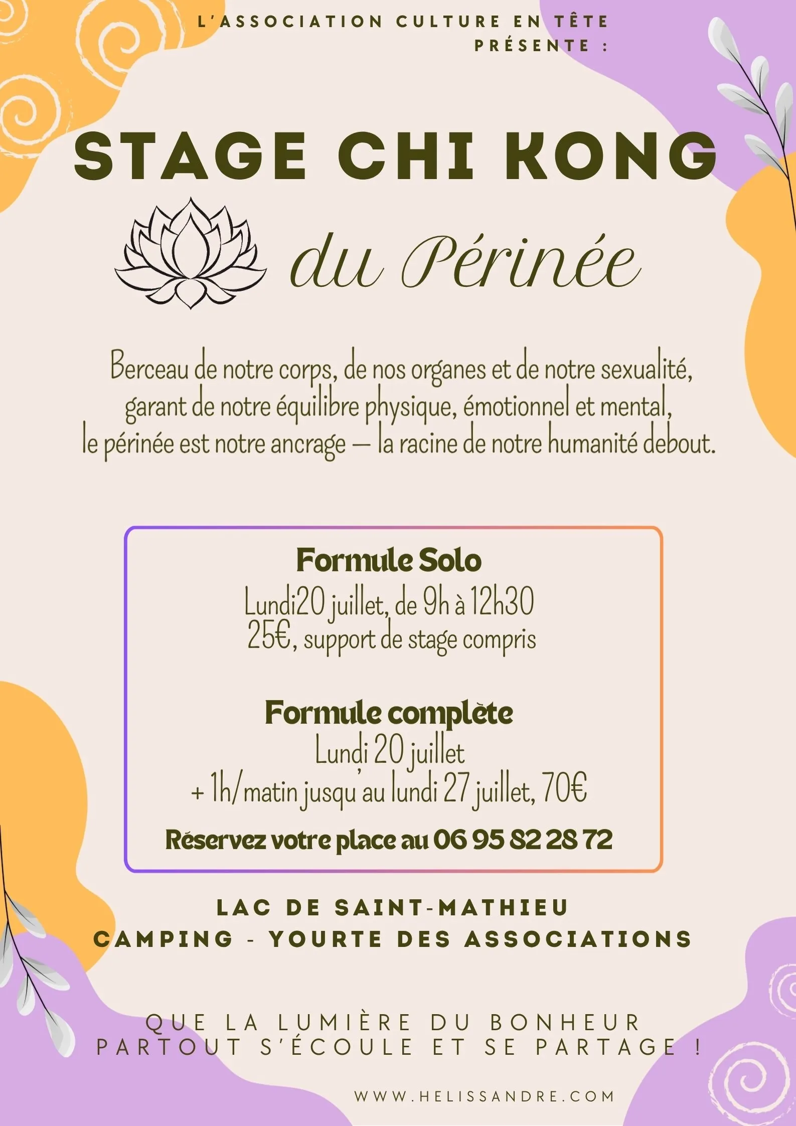 Affiche du stage Chi Kong du périnée de l'été 2026