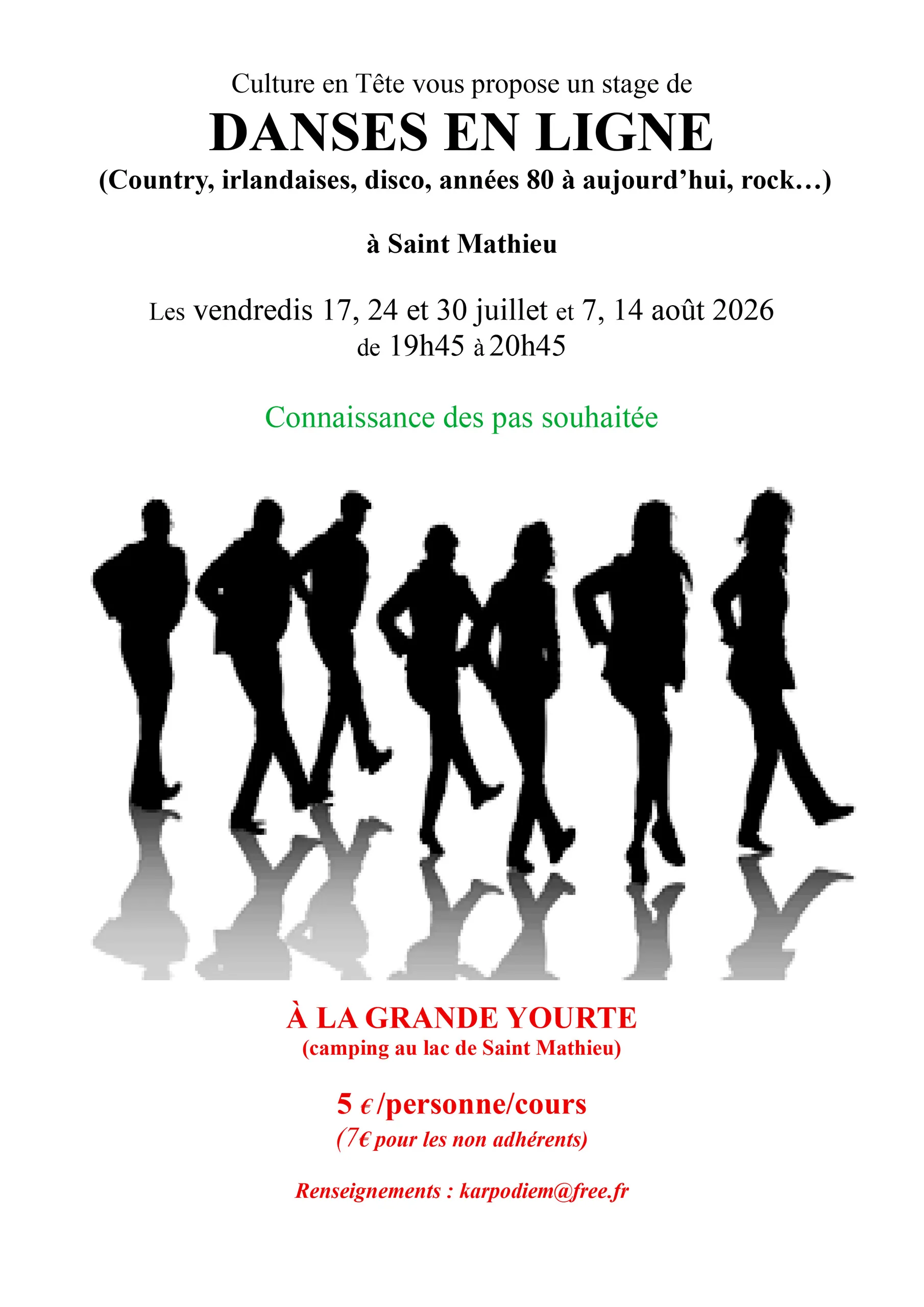 Affiche du stage Danses en ligne de l'été 2026