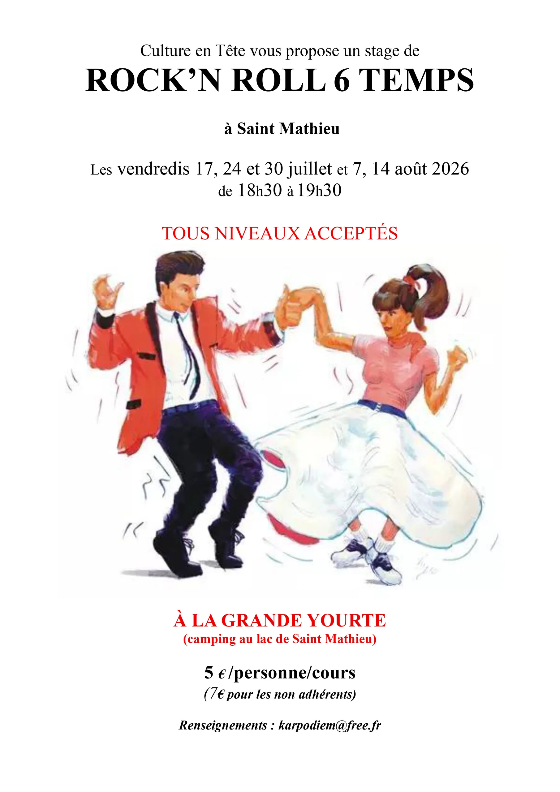 Affiche du stage Rock'n roll 6 temps de l'été 2026